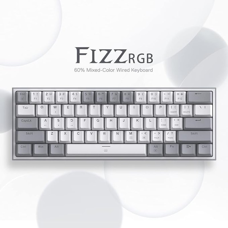 Redragon K617 Fizz 60% Wired RGB Gaming Keyboard, 61 Keys Compact Mechanical Keyboard w/White and Grey Color Keycaps Redragon K617 Fizz 60% Wired RGB Gaming Keyboard, 61 Keys Compact Mechanical Keyboard w/White and Grey Color Keycaps