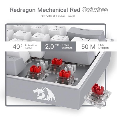 Redragon K617 Fizz 60% Wired RGB Gaming Keyboard, 61 Keys Compact Mechanical Keyboard w/White and Grey Color Keycaps Redragon K617 Fizz 60% Wired RGB Gaming Keyboard, 61 Keys Compact Mechanical Keyboard w/White and Grey Color Keycaps