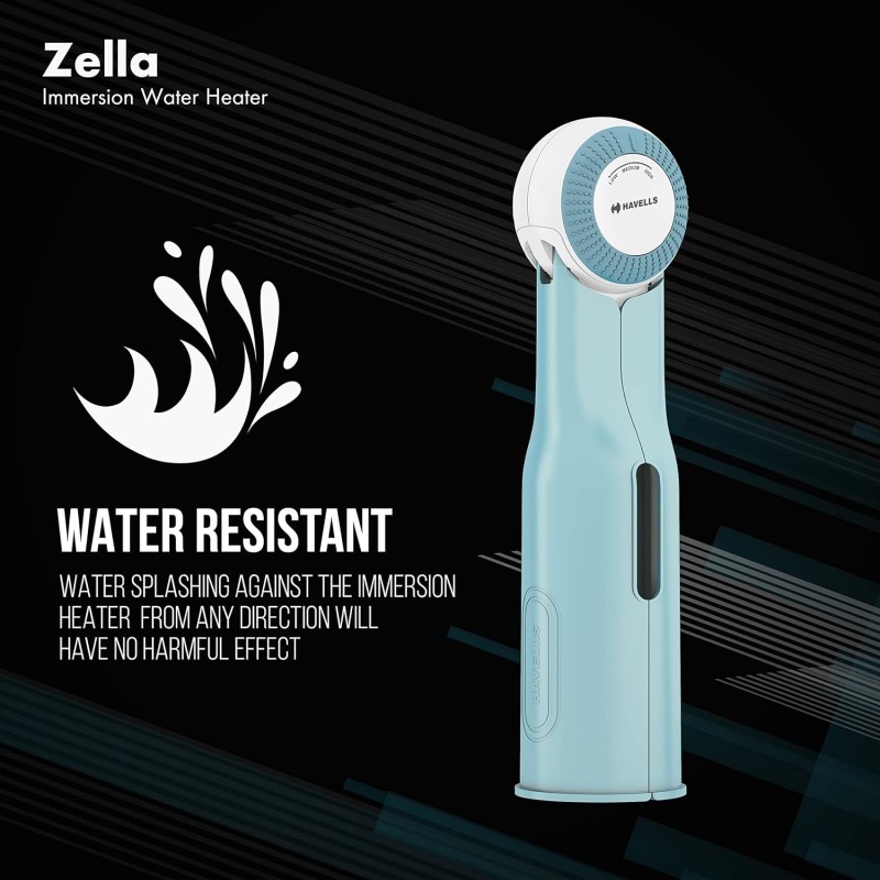 Havells Zella Automatic Cut Off Immersion Water Heater with Temperature Setting Knob & Collapsible flap 1000 Watts (Blue), Plastic Havells Zella Automatic Cut Off Immersion Water Heater with Temperature Setting Knob & Collapsible flap 1000 Watts (Blue), Plastic