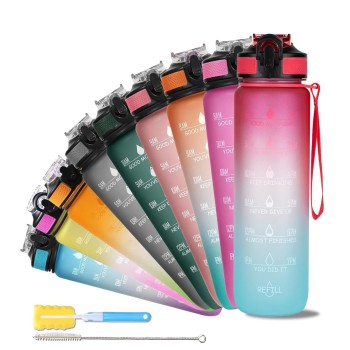 SOLARA Sipper Water Bottle for Adults 1 Litre with Motivational Time Marker, Leakproof Durable BPA Free Non-Toxic Bottle for Office, Gym, Detoxing eBook included, Red Skies