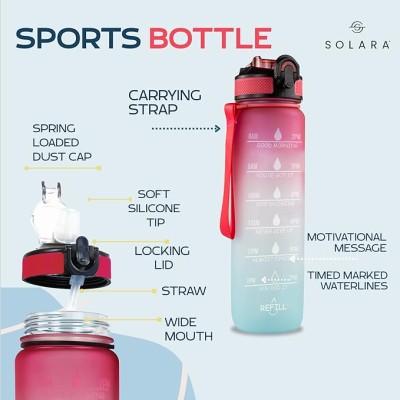SOLARA Sipper Water Bottle for Adults 1 Litre with Motivational Time Marker, Leakproof Durable BPA Free Non-Toxic Bottle for Office, Gym, Detoxing eBook included, Red Skies SOLARA Sipper Water Bottle for Adults 1 Litre with Motivational Time Marker, Leakproof Durable BPA Free Non-Toxic Bottle for Office, Gym, Detoxing eBook included, Red Skies