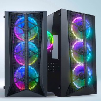 CHIPTRONEX NXT1 MESH Mid Tower ATX Gaming Computer case with 4x120mm Dual Ring ARGB Fan, MB Sync, Supports