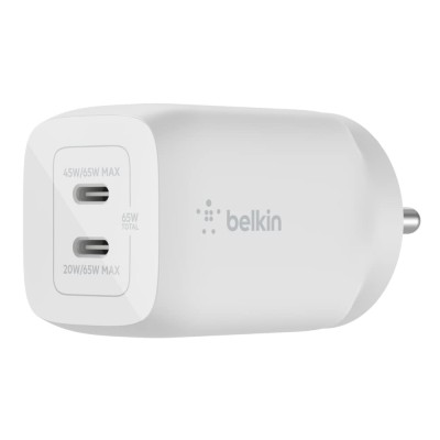 Belkin 65W GaN Dual USB-C (Type C) PD 3.0 Fast Charger with Pps-White Belkin 65W GaN Dual USB-C (Type C) PD 3.0 Fast Charger with Pps-White