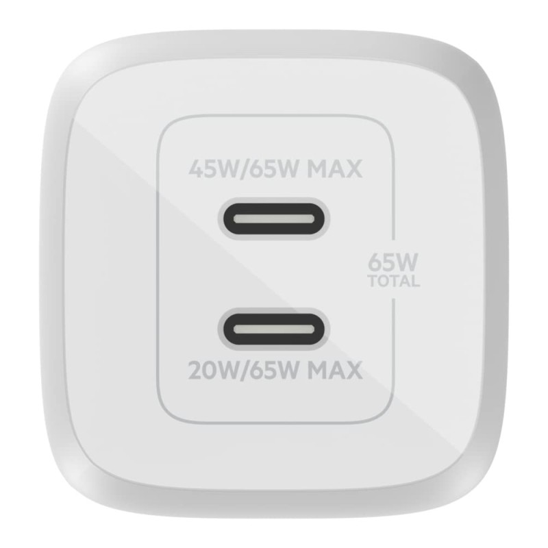 Belkin 65W GaN Dual USB-C (Type C) PD 3.0 Fast Charger with Pps-White Belkin 65W GaN Dual USB-C (Type C) PD 3.0 Fast Charger with Pps-White