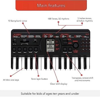 Casio SA-81 Mini Keyboard with Piano tones, Black (44 Keys)