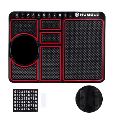 HUMBLE Silicone Car Dashboard Mat with 360 Degrees Rotating Phone Holder,Coin & Key Slot, Anti-Slip Mat with Parking Numbers (Black) HUMBLE Silicone Car Dashboard Mat with 360 Degrees Rotating Phone Holder,Coin & Key Slot, Anti-Slip Mat with Parking Numbers (Black)