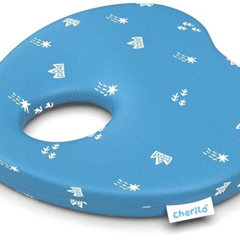 Cherilo Memory Foam Baby Pillow for New Born, Head Shaping Baby Pillow for 0 to 12 Months for Preventing Flat Head Syndrome, 23x23x4 Cm, Cherry Shape, Royal Stars, Blue