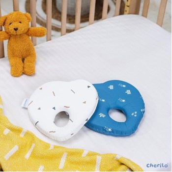 Cherilo Memory Foam Baby Pillow for New Born, Head Shaping Baby Pillow for 0 to 12 Months for Preventing Flat Head Syndrome, 23x23x4 Cm, Cherry Shape, Royal Stars, Blue