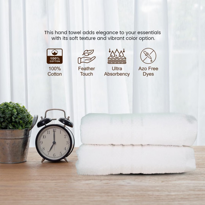 Cuddle Cotton Requisite Hand Towel Set of 2, 40 cm x 60 cm, 400 GSM, Opal White 100% Cotton Cuddle Cotton Requisite Hand Towel Set of 2, 40 cm x 60 cm, 400 GSM, Opal White 100% Cotton