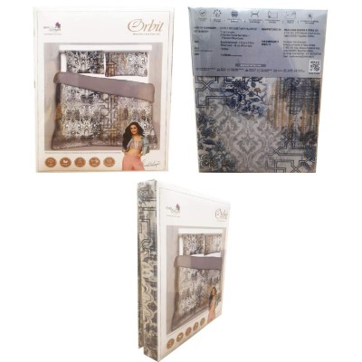 Bella Casa, Double Bedsheet Set with 2 Pillow Covers 100% Cotton - ORBIT