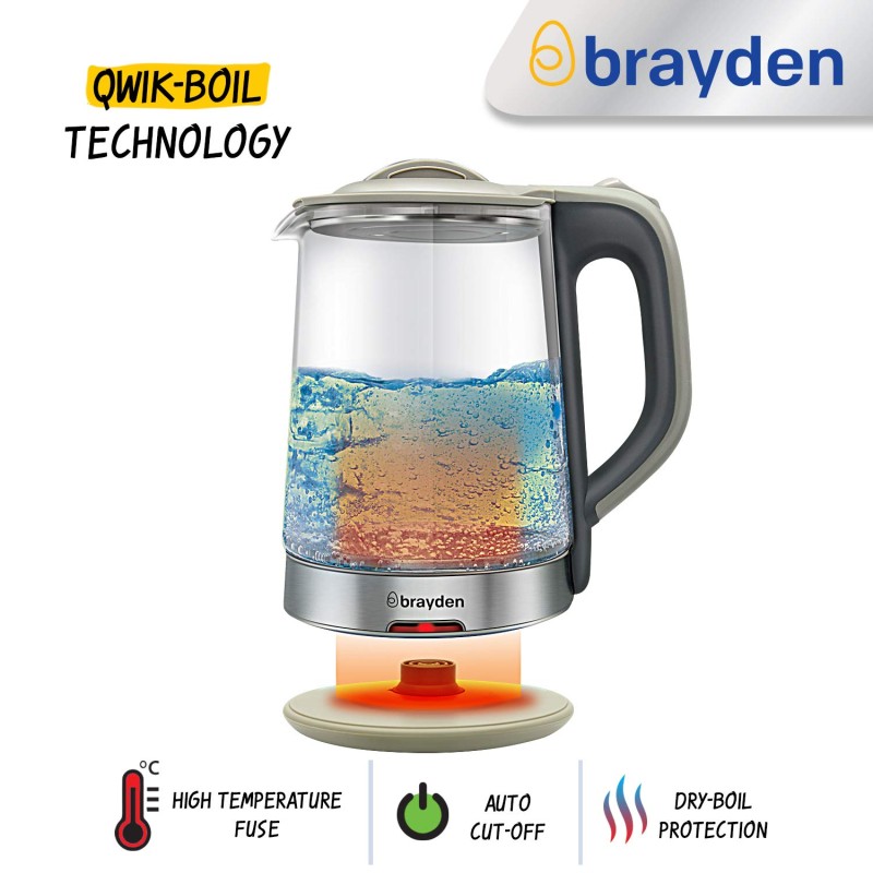Brayden Aquo 10 Electric Glass Kettle1.8 Litre | Led Indicator | Tea, Soup & Multipurpose | Auto Shut Off | Boil Dry Protection | Transparent Borosilicate Glass Body (1500 Watts,Grey) Brayden Aquo 10 Electric Glass Kettle1.8 Litre | Led Indicator | Tea, Soup & Multipurpose | Auto Shut Off | Boil Dry Protection | Transparent Borosilicate Glass Body (1500 Watts,Grey)
