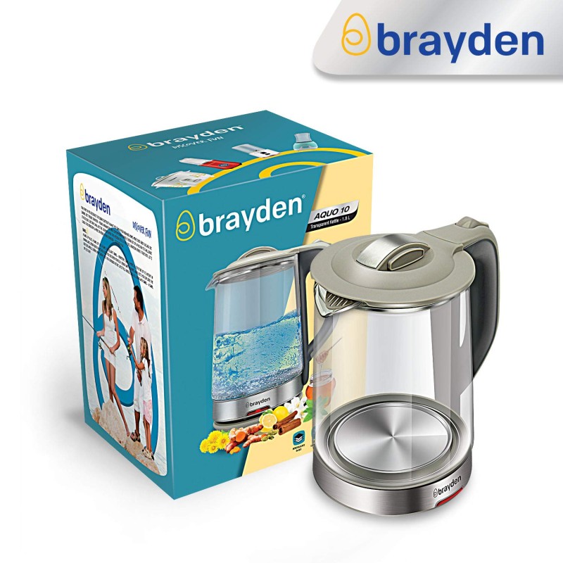 Brayden Aquo 10 Electric Glass Kettle1.8 Litre | Led Indicator | Tea, Soup & Multipurpose | Auto Shut Off | Boil Dry Protection | Transparent Borosilicate Glass Body (1500 Watts,Grey) Brayden Aquo 10 Electric Glass Kettle1.8 Litre | Led Indicator | Tea, Soup & Multipurpose | Auto Shut Off | Boil Dry Protection | Transparent Borosilicate Glass Body (1500 Watts,Grey)