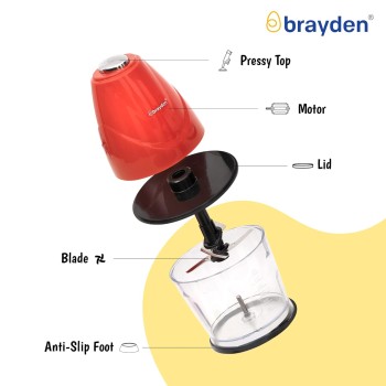 Brayden Chopro Max Electric Vegetable Chopper For Kitchen | Onion, Carrot, Garlic & Fruits | Chop, Mince, Puree, Whisk, 840 Ml Bowl | 4 Bi-Level Stainless Steel Blades (300 watts, Cherry Red) Brayden Chopro Max Electric Vegetable Chopper For Kitchen | Onion, Carrot, Garlic & Fruits | Chop, Mince, Puree, Whisk, 840 Ml Bowl | 4 Bi-Level Stainless Steel Blades (300 watts, Cherry Red)