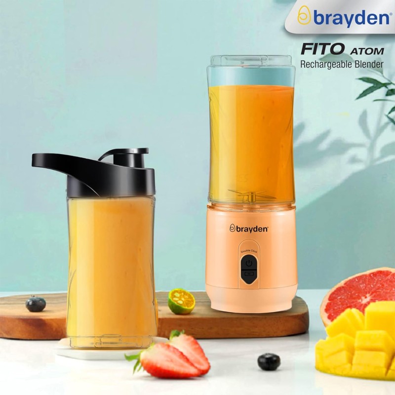 Brayden Fito Atom, Portable Smoothie Blender with 2000 mAh Rechargeable Battery and 3.7V Motor with 400ml Tritan Jar (Orange) Brayden Fito Atom, Portable Smoothie Blender with 2000 mAh Rechargeable Battery and 3.7V Motor with 400ml Tritan Jar (Orange)