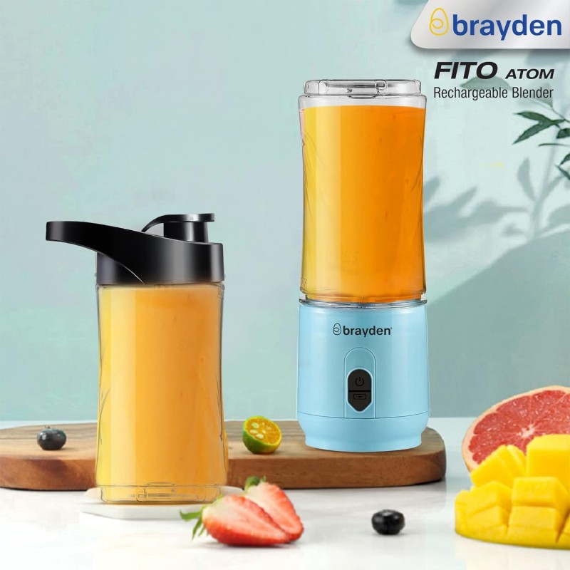 Brayden Fito Atom Portable Blender | Smoothie, Milk Shake, Protien Shake And Fresh Juice | Handy Travel Juicer | 2000 Mah Rechargeable Battery | 3.7V Copper Motor | 400Ml Tritan Jar (Blue), 35 Watt Brayden Fito Atom Portable Blender | Smoothie, Milk Shake, Protien Shake And Fresh Juice | Handy Travel Juicer | 2000 Mah Rechargeable Battery | 3.7V Copper Motor | 400Ml Tritan Jar (Blue), 35 Watt
