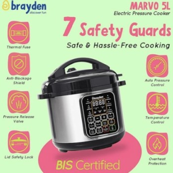 Brayden Marvo 5 Litre 11 in 1 Automatic Multi-Purpose Electric Pressure Cooker, Non-Stick Cooking Pot, 15 Pre-set Indian Menus, 8Hrs Slow Cook Function, 24 Hrs Delay Timer - SILVER Brayden Marvo 5 Litre 11 in 1 Automatic Multi-Purpose Electric Pressure Cooker, Non-Stick Cooking Pot, 15 Pre-set Indian Menus, 8Hrs Slow Cook Function, 24 Hrs Delay Timer - SILVER