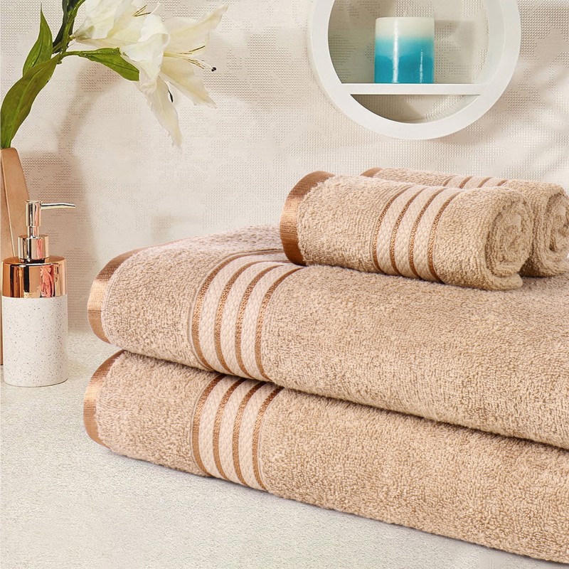 Cuddle Cotton Requisite 4 Pc Towel Set | 2 Bath Towels (70 x 147 cm) & 2 Hand Towels (40 x 60 cm), 400 GSM | 100% Pure Cotton| Beige brown