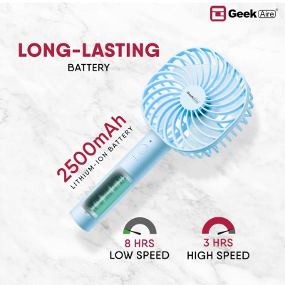 Geek Aire GF3 5 Inch Rechargeable Mini Fan with USB Charging | 5 Speed Option | Portable, Handheld and Small Table Fan | 2500 mAh Li-ion Battery | For Baby, Makeup, Travel, Home and Office (Blue) Geek Aire GF3 5 Inch Rechargeable Mini Fan with USB Charging | 5 Speed Option | Portable, Handheld and Small Table Fan | 2500 mAh Li-ion Battery | For Baby, Makeup, Travel, Home and Office (Blue)