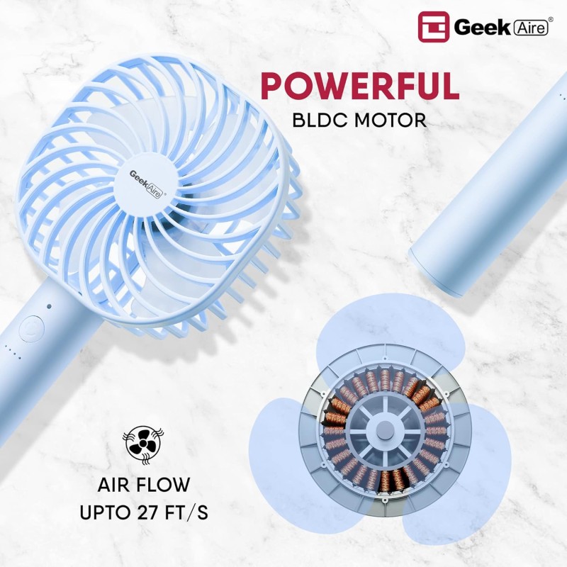 Geek Aire GF3 5 Inch Rechargeable Mini Fan with USB Charging | 5 Speed Option | Portable, Handheld and Small Table Fan | 2500 mAh Li-ion Battery | For Baby, Makeup, Travel, Home and Office (Blue) Geek Aire GF3 5 Inch Rechargeable Mini Fan with USB Charging | 5 Speed Option | Portable, Handheld and Small Table Fan | 2500 mAh Li-ion Battery | For Baby, Makeup, Travel, Home and Office (Blue)