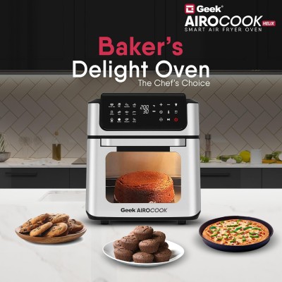 Geek AiroCook Helix 12 Litres Air fryer, 12 Preset Menus, 8-in-1 Digital Touch Oven with Airfry, Bake, Rotisserie, Grill, Toast, Broil, Dehydrate & Keep warm, Recipe Book|8 Accessories(1700W)Grey