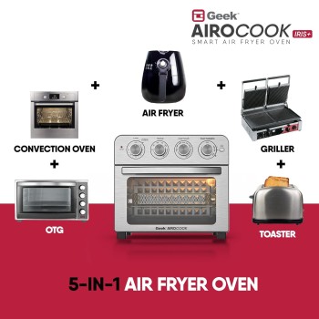 Geek AiroCook Iris Plus 23 Litre Electric Air Fryer Oven | 8 Preset Functions - Toast, Bake, Grill, Air Fry, Rotisserie & Warming | Recipe Book with 7 Accessories (1700W) Geek AiroCook Iris Plus 23 Litre Electric Air Fryer Oven | 8 Preset Functions - Toast, Bake, Grill, Air Fry, Rotisserie & Warming | Recipe Book with 7 Accessories (1700W)