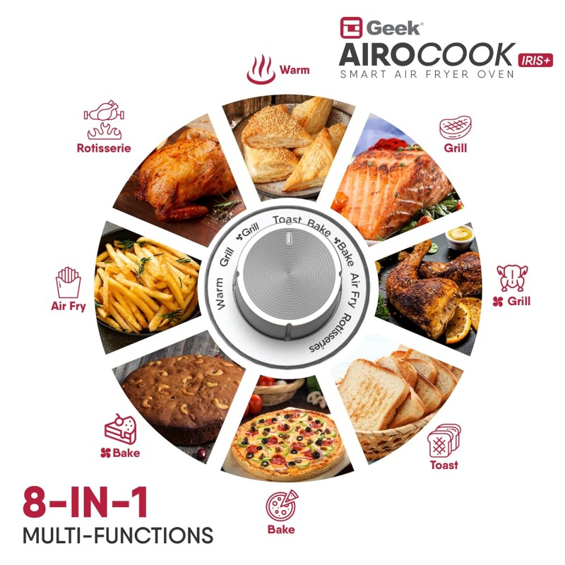 Geek AiroCook Iris Plus 23 Litre Electric Air Fryer Oven | 8 Preset Functions - Toast, Bake, Grill, Air Fry, Rotisserie & Warming | Recipe Book with 7 Accessories (1700W) Geek AiroCook Iris Plus 23 Litre Electric Air Fryer Oven | 8 Preset Functions - Toast, Bake, Grill, Air Fry, Rotisserie & Warming | Recipe Book with 7 Accessories (1700W)