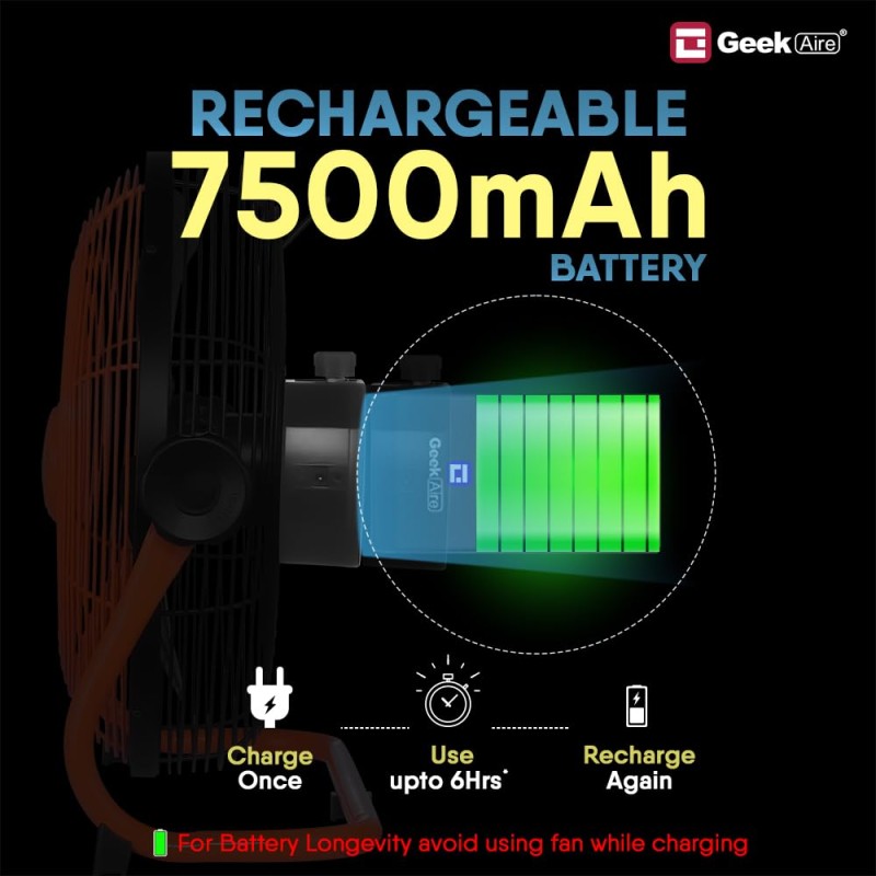 Geek Aire CF1SL Table Fan | 1 Year Warranty | 7500mAh Rechargeable Fan, Portable Fan, Mini Fan, Small Fan, Charging Fan, BLDC Table Fan, 360° Rotation, Battery Operated, 13 Inches - Red & Black Geek Aire CF1SL Table Fan | 1 Year Warranty | 7500mAh Rechargeable Fan, Portable Fan, Mini Fan, Small Fan, Charging Fan, BLDC Table Fan, 360° Rotation, Battery Operated, 13 Inches - Red & Black