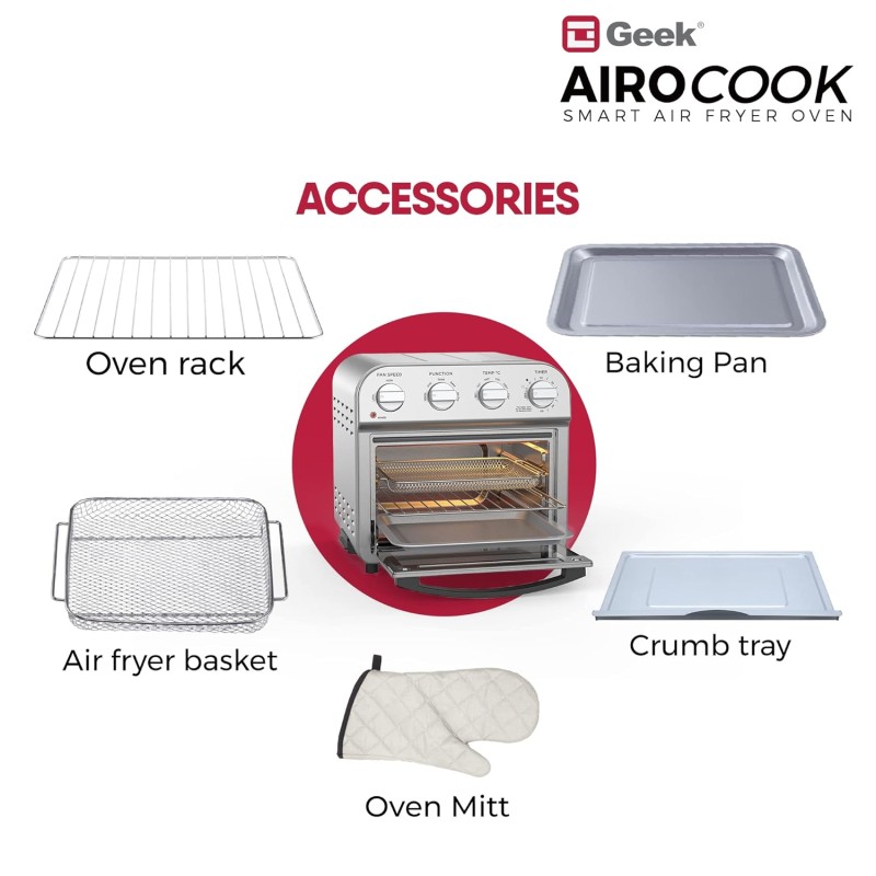 Geek Airocook Acis 14 Litre Electric Air Fryer Oven With 5 Preset Functions - Toasting, Baking, Grilling, Air Fry & Warming, Comes With Free Recipe Book & 5 Accessories (1250 Watts), 14 Liter, Silver Geek Airocook Acis 14 Litre Electric Air Fryer Oven With 5 Preset Functions - Toasting, Baking, Grilling, Air Fry & Warming, Comes With Free Recipe Book & 5 Accessories (1250 Watts), 14 Liter, Silver
