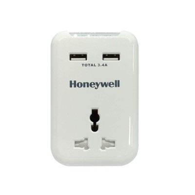 Honeywell Travel Surge, 1 Universal Socket+2 USB Ports, 12000Amp, Charge On The Go, Device Secure Warranty, X3 Fireproof MOV tech, Spike Guard, 3 Year Manufacturer Warranty Honeywell Travel Surge, 1 Universal Socket+2 USB Ports, 12000Amp, Charge On The Go, Device Secure Warranty, X3 Fireproof MOV tech, Spike Guard, 3 Year Manufacturer Warranty