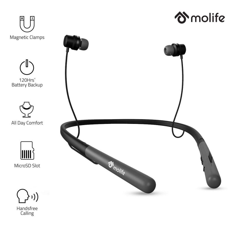 Molife Boomerang Wireless Sports Neckband Bluetooth in-Ear Earphones with Mic (Black) Molife Boomerang Wireless Sports Neckband Bluetooth in-Ear Earphones with Mic (Black)