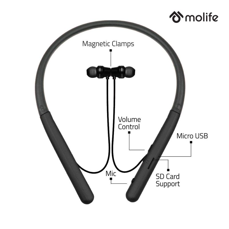 Molife Boomerang Wireless Sports Neckband Bluetooth in-Ear Earphones with Mic (Black) Molife Boomerang Wireless Sports Neckband Bluetooth in-Ear Earphones with Mic (Black)