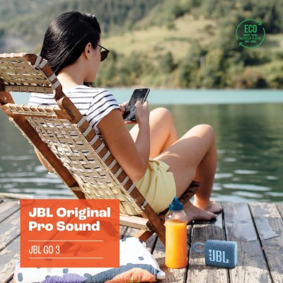 JBL Go 3 Eco: Portable Speaker with Bluetooth, Built-in Battery, Waterproof and Dustproof Feature - Blue JBL Go 3 Eco: Portable Speaker with Bluetooth, Built-in Battery, Waterproof and Dustproof Feature - Blue