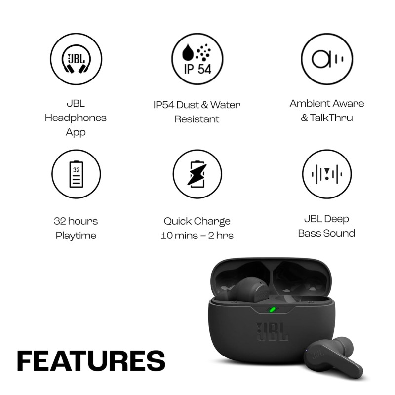 JBL Wave Beam in-Ear Wireless Earbuds (TWS) with Mic,App for Customized Extra Bass Eq,32 Hours Battery&Quick Charge,Ip54 Water&Dust Resistance,Ambient Aware&Talk-Thru,Google Fastpair (Black) JBL Wave Beam in-Ear Wireless Earbuds (TWS) with Mic,App for Customized Extra Bass Eq,32 Hours Battery&Quick Charge,Ip54 Water&Dust Resistance,Ambient Aware&Talk-Thru,Google Fastpair (Black)
