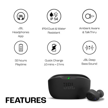 JBL Wave Buds in-Ear Wireless Earbuds (TWS) with Mic,App for Customized Extra Bass Eq,32 Hours Battery&Quick Charge,Ip54 Water&Dust Resistance,Ambient Aware&Talk-Thru,Google Fastpair (Black) JBL Wave Buds in-Ear Wireless Earbuds (TWS) with Mic,App for Customized Extra Bass Eq,32 Hours Battery&Quick Charge,Ip54 Water&Dust Resistance,Ambient Aware&Talk-Thru,Google Fastpair (Black)