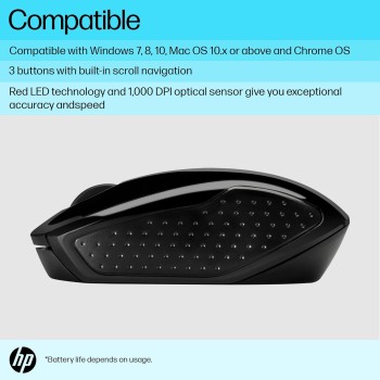 HP 200 USB Wireless Mouse with 1000 DPI optical sensor, 2.4 GHz wireless connectivity, built-in scrolling and ambidextrous design.3 years warranty(Black) HP 200 USB Wireless Mouse with 1000 DPI optical sensor, 2.4 GHz wireless connectivity, built-in scrolling and ambidextrous design.3 years warranty(Black)