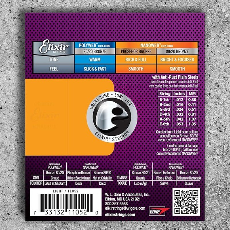 Elixir Light Nanoweb 80/20 Bronze Acoustic Guitar Strings Elixir Light Nanoweb 80/20 Bronze Acoustic Guitar Strings