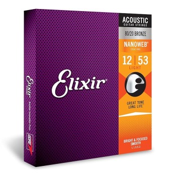 Elixir Light Nanoweb 80/20 Bronze Acoustic Guitar Strings