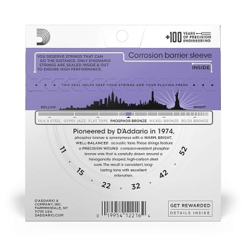 D'Addario EJ26 Acoustic 11-52 Custom Light Guitar Strings made of Phosphor Bronze for Warm, Bright & Balanced Tone D'Addario EJ26 Acoustic 11-52 Custom Light Guitar Strings made of Phosphor Bronze for Warm, Bright & Balanced Tone