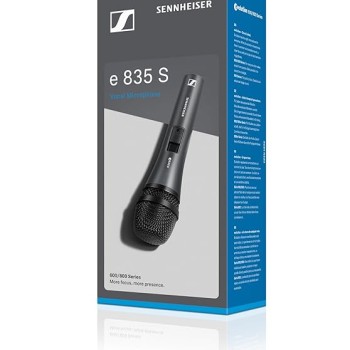 Sennheiser E835-S Dynamic Cardioid Live Handheld vocal Microphone for Vocalist, Singers and Performers.Also used in Home Recording, Semi-Pro Studios and Live Sound (Grey) Sennheiser E835-S Dynamic Cardioid Live Handheld vocal Microphone for Vocalist, Singers and Performers.Also used in Home Recording, Semi-Pro Studios and Live Sound (Grey)