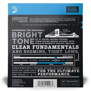D'Addario EXL165 Nickel Wound 45-105 Custom Light Bass Guitar Strings D'Addario EXL165 Nickel Wound 45-105 Custom Light Bass Guitar Strings