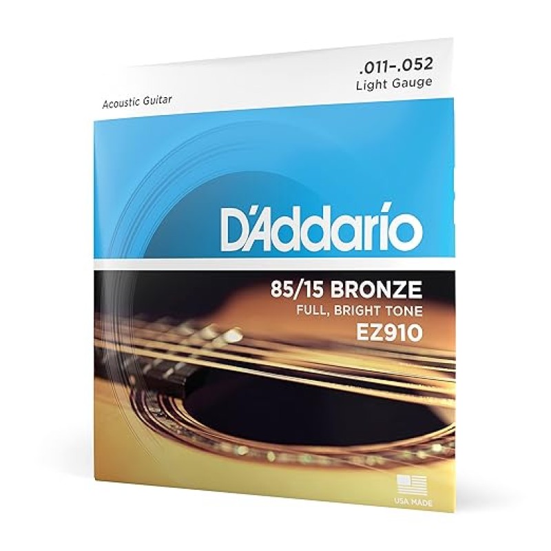 D'Addario Bronze Acoustic Guitar Strings_(.011-.052_Light Gauge)85/15 FULL BRIGHT TONE_Stainless Steel Material, Pack of 1, EZ910 (EZ910) D'Addario Bronze Acoustic Guitar Strings_(.011-.052_Light Gauge)85/15 FULL BRIGHT TONE_Stainless Steel Material, Pack of 1, EZ910 (EZ910)