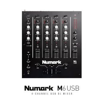 Numark M6 USB | 4-Channel Dj Mixer With On Board Interface With On-Board Audio Interface, 3-Band EQ, Club-Ready Inputs, Microphone Input And Replaceable Crossfader With Slope Control Black Numark M6 USB | 4-Channel Dj Mixer With On Board Interface With On-Board Audio Interface, 3-Band EQ, Club-Ready Inputs, Microphone Input And Replaceable Crossfader With Slope Control Black
