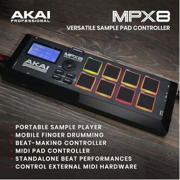 Akai Professional MPX8 |Portable Sample Pad Controller with Velocity-Sensitive Pads, MIDI Connectivi