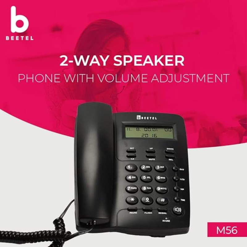 Beetel M56 Caller ID Corded Landline Phone with 16 Digit LCD Display & Adjustable Contrast,2Ways Speaker Phone, 30 Incoming and 5 Outgoing Memory, Solid Build Quality,Classic Design (Black)(M56) Beetel M56 Caller ID Corded Landline Phone with 16 Digit LCD Display & Adjustable Contrast,2Ways Speaker Phone, 30 Incoming and 5 Outgoing Memory, Solid Build Quality,Classic Design (Black)(M56)