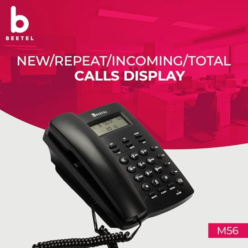 Beetel M56 Caller ID Corded Landline Phone with 16 Digit LCD Display & Adjustable Contrast,2Ways Speaker Phone, 30 Incoming and 5 Outgoing Memory, Solid Build Quality,Classic Design (Black)(M56) Beetel M56 Caller ID Corded Landline Phone with 16 Digit LCD Display & Adjustable Contrast,2Ways Speaker Phone, 30 Incoming and 5 Outgoing Memory, Solid Build Quality,Classic Design (Black)(M56)