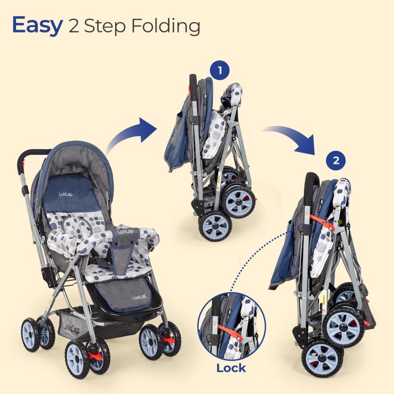 LuvLap Sunshine Baby Stroller/Pram for 0 to 3 Years, New Born/Toddler/Kid, 5 Point Safety Harness, Adjustable backrest, 360° Swivel Wheel, Large Storage Basket, Reversible Handlebar(Navy Blue) LuvLap Sunshine Baby Stroller/Pram for 0 to 3 Years, New Born/Toddler/Kid, 5 Point Safety Harness, Adjustable backrest, 360° Swivel Wheel, Large Storage Basket, Reversible Handlebar(Navy Blue)