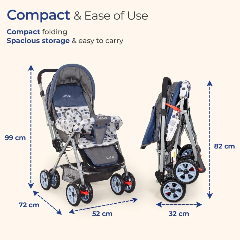 LuvLap Sunshine Baby Stroller/Pram for 0 to 3 Years, New Born/Toddler/Kid, 5 Point Safety Harness, Adjustable backrest, 360° Swivel Wheel, Large Storage Basket, Reversible Handlebar(Navy Blue) LuvLap Sunshine Baby Stroller/Pram for 0 to 3 Years, New Born/Toddler/Kid, 5 Point Safety Harness, Adjustable backrest, 360° Swivel Wheel, Large Storage Basket, Reversible Handlebar(Navy Blue)