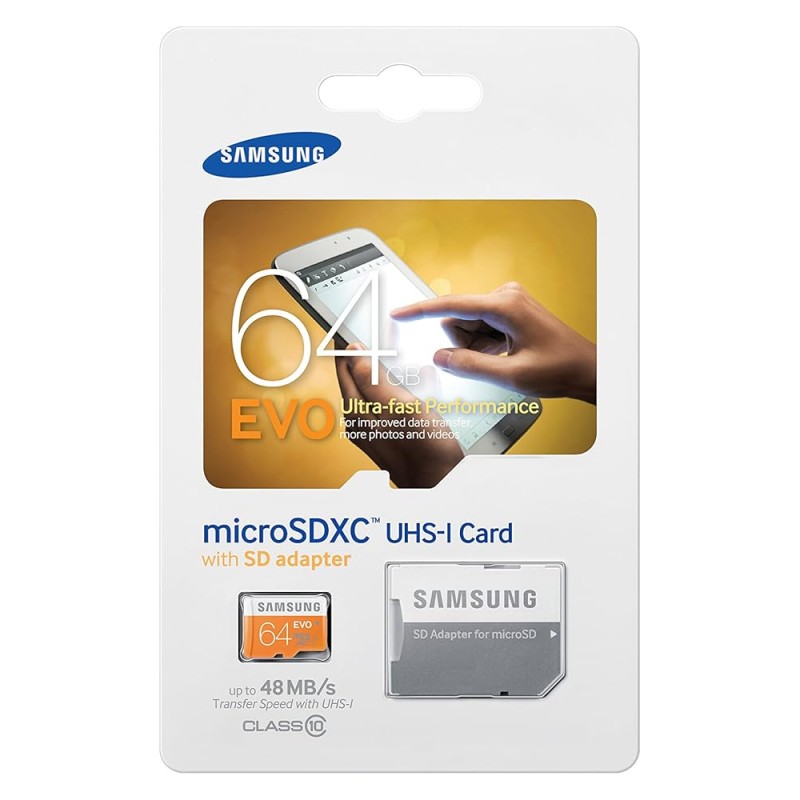 Samsung MB-MP64DAEU 64GB, MicroSDXC EVO"48 MB/s, Orange, White, Samsung MB-MP64DAEU 64GB, MicroSDXC EVO"48 MB/s, Orange, White,