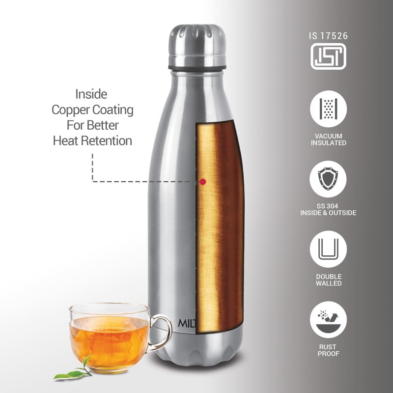 Duo DLX 500 Thermosteel Water Bottle 500 ml, 24 Hr Hot and Cold I Leak Proof Lid, ISI Certified I Vacuum Insulated I for Office, Gym, School I Silver Duo DLX 500 Thermosteel Water Bottle 500 ml, 24 Hr Hot and Cold I Leak Proof Lid, ISI Certified I Vacuum Insulated I for Office, Gym, School I Silver