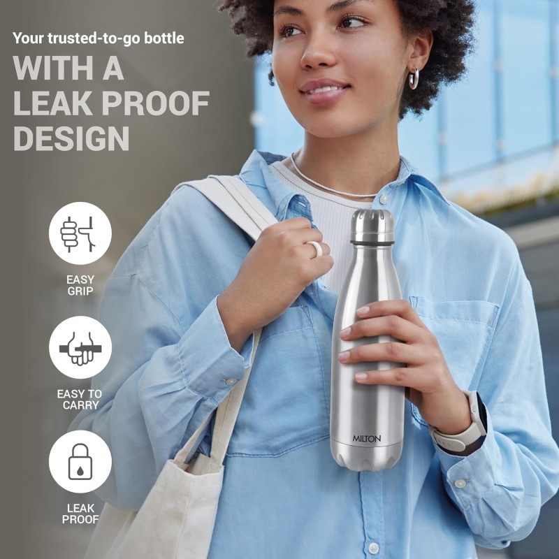 Duo DLX 500 Thermosteel Water Bottle 500 ml, 24 Hr Hot and Cold I Leak Proof Lid, ISI Certified I Vacuum Insulated I for Office, Gym, School I Silver Duo DLX 500 Thermosteel Water Bottle 500 ml, 24 Hr Hot and Cold I Leak Proof Lid, ISI Certified I Vacuum Insulated I for Office, Gym, School I Silver